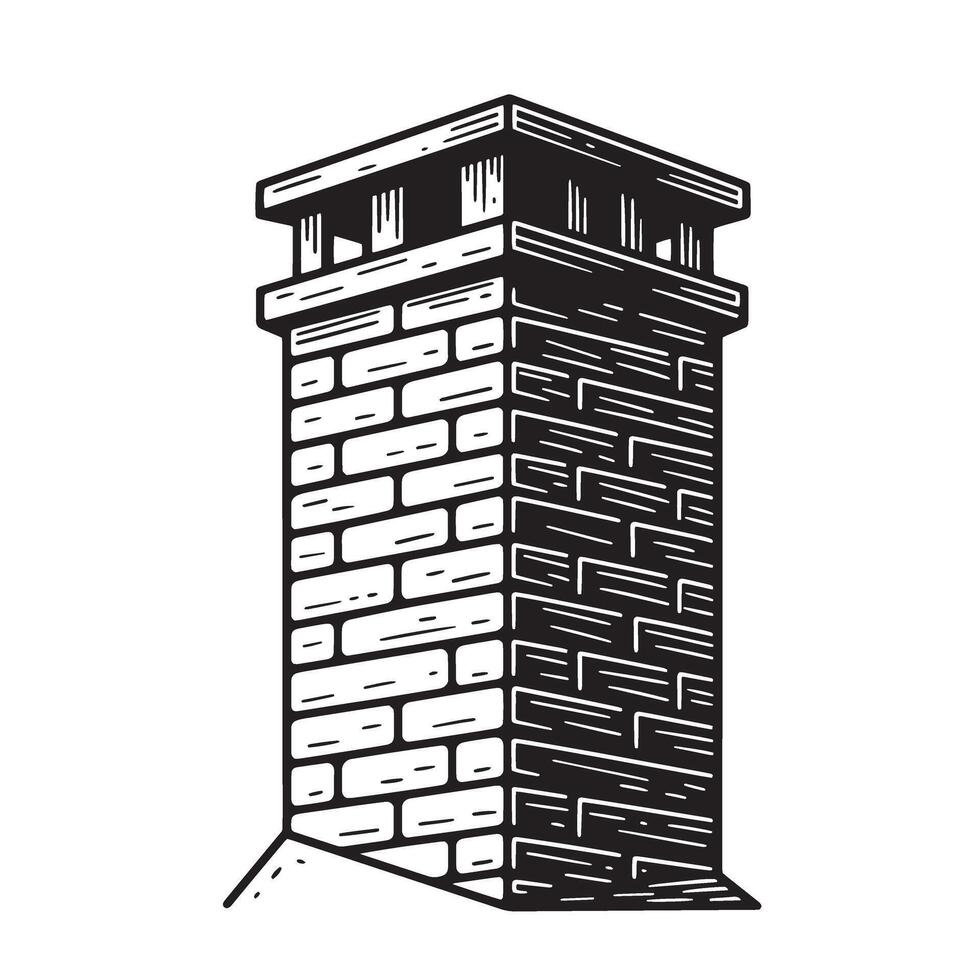 A detailed vintage art silhouette of a brick chimney on a building roof representing old architecture and retro design vector