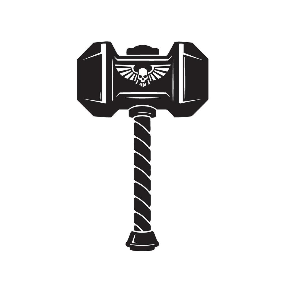 Warhammer 40k imperial hammer with skull and wings vintage art silhouette design emblem vector