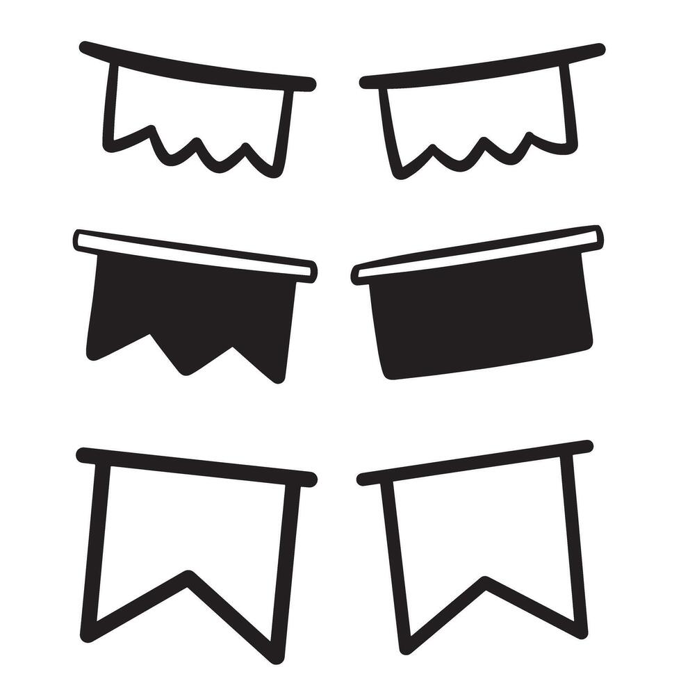 Collection of six different hand drawn minimalist flag banner silhouettes ideal for a variety of design applications and illustrations vector