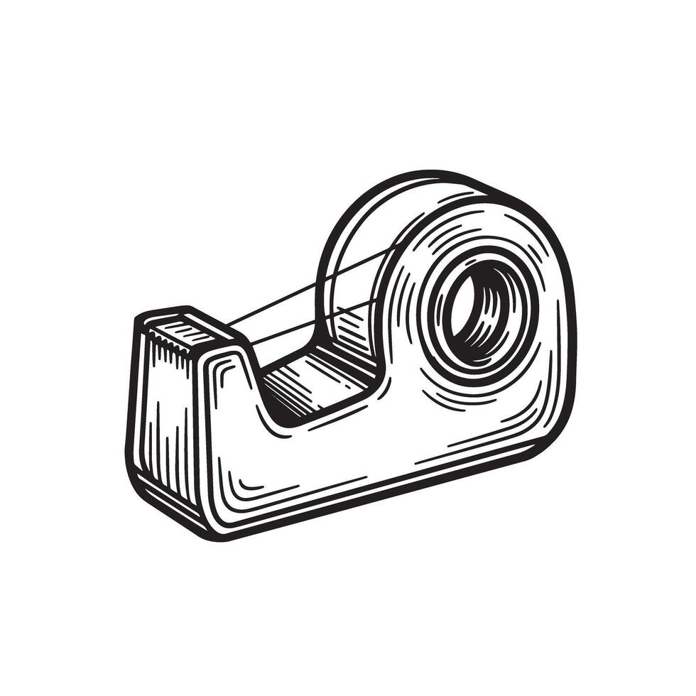 Detailed hand drawn ink sketch of a classic office tape dispenser on white background vector