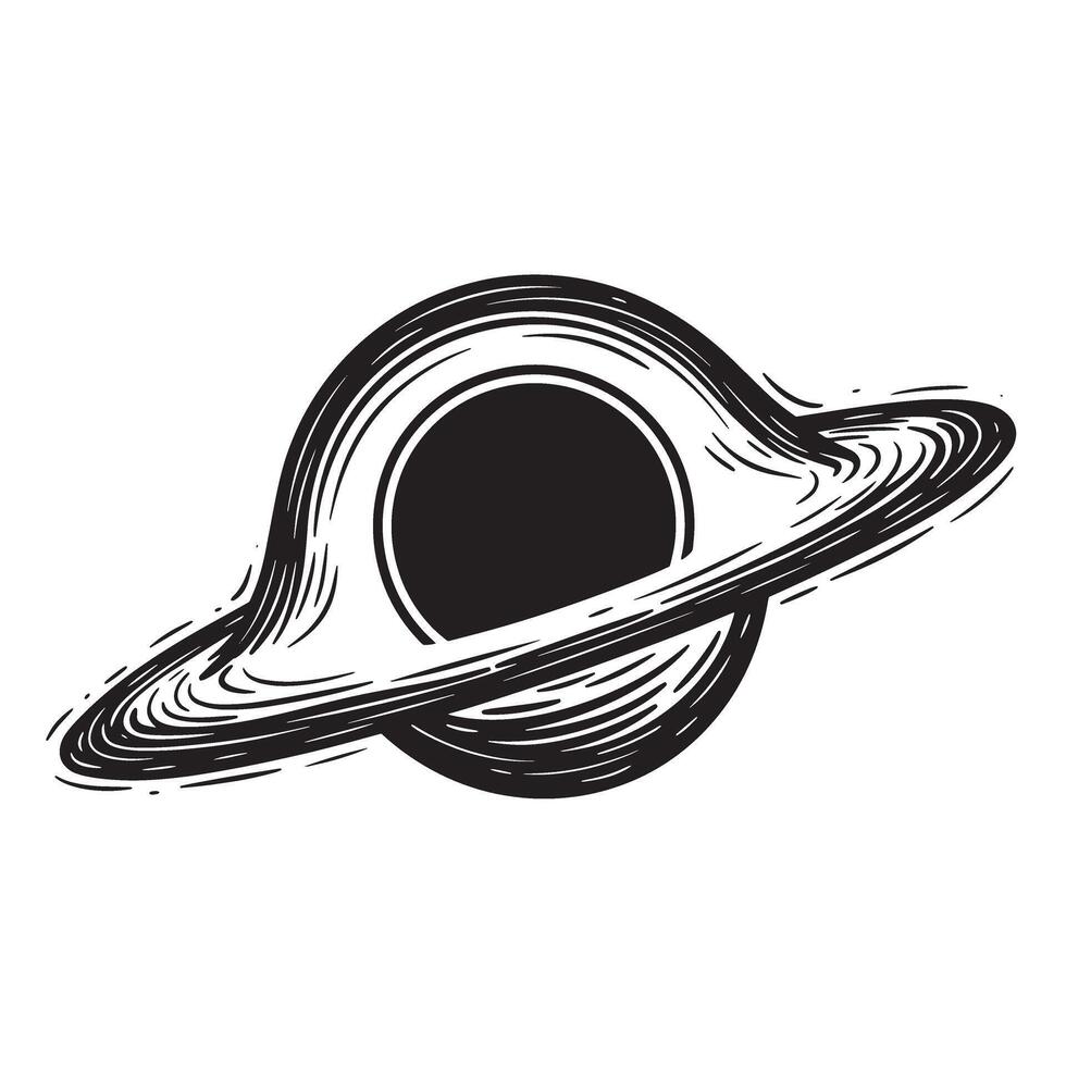Detailed black hole silhouette vintage art representation for space exploration science and design vector