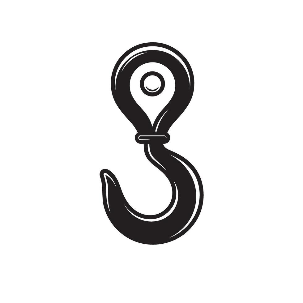 Industrial crane hook vintage art silhouette isolated on white background for construction lifting and engineering projects vector