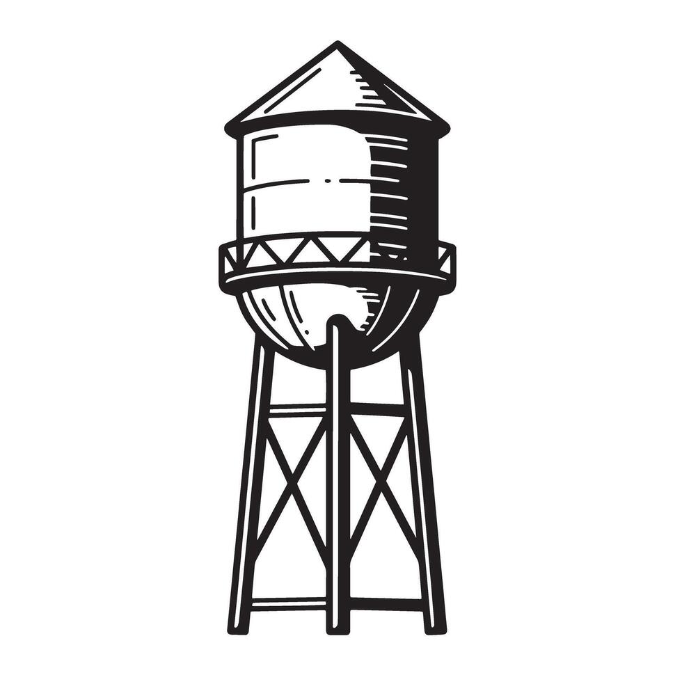 Vintage art silhouette of a classic water tower isolated on white representing city infrastructure and rural american towns vector