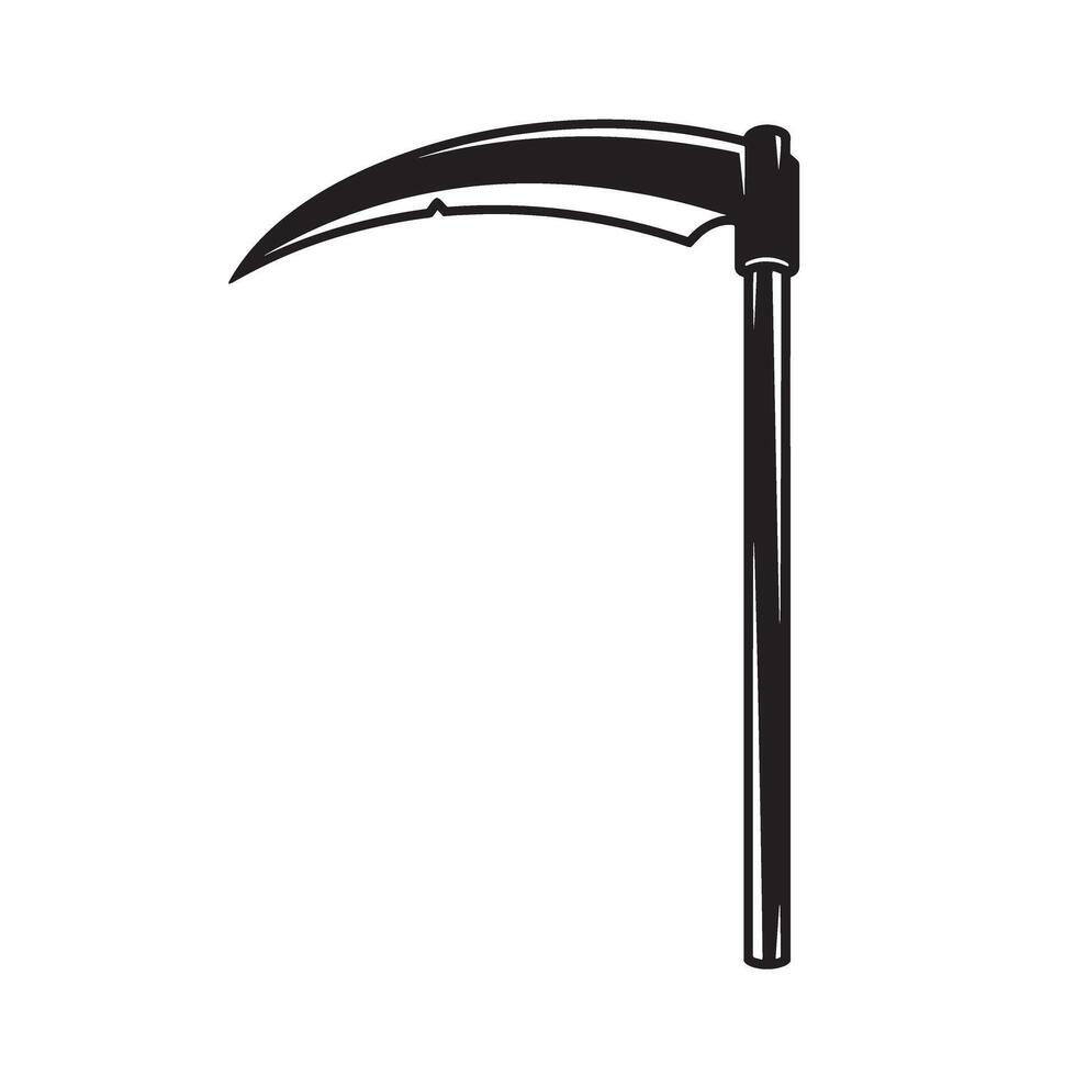 A vintage art silhouette illustration featuring a detailed black and white scythe on a clean white background vector