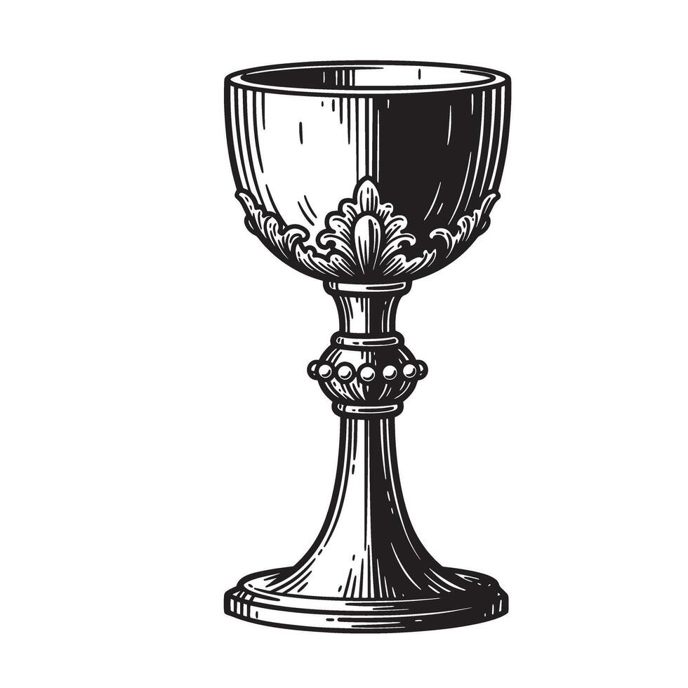 Ornate vintage art silhouette illustration of a chalice in classic engraved style vector