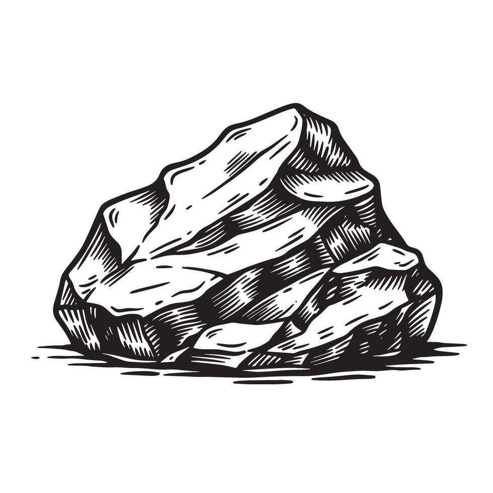 Detailed vintage art silhouette of a rock formation in black and white illustration vector
