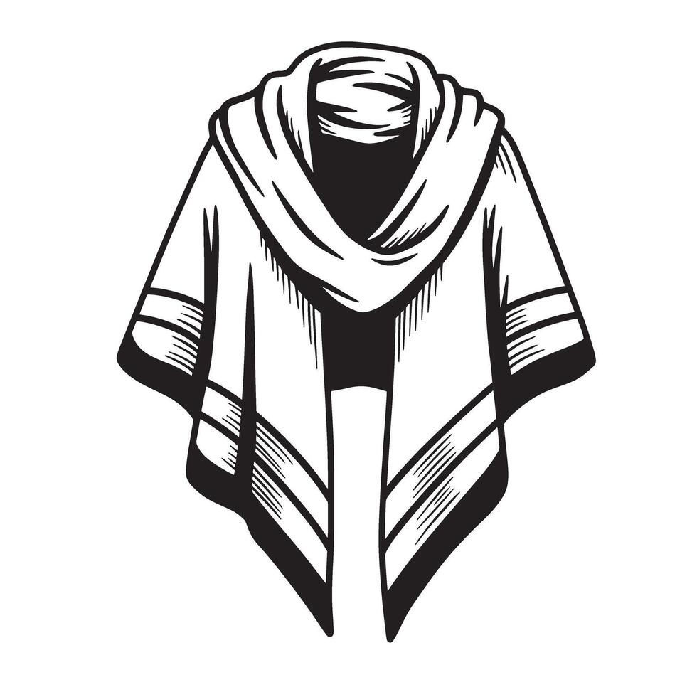 Vintage art silhouette of a detailed hooded cloak design isolated on white background vector