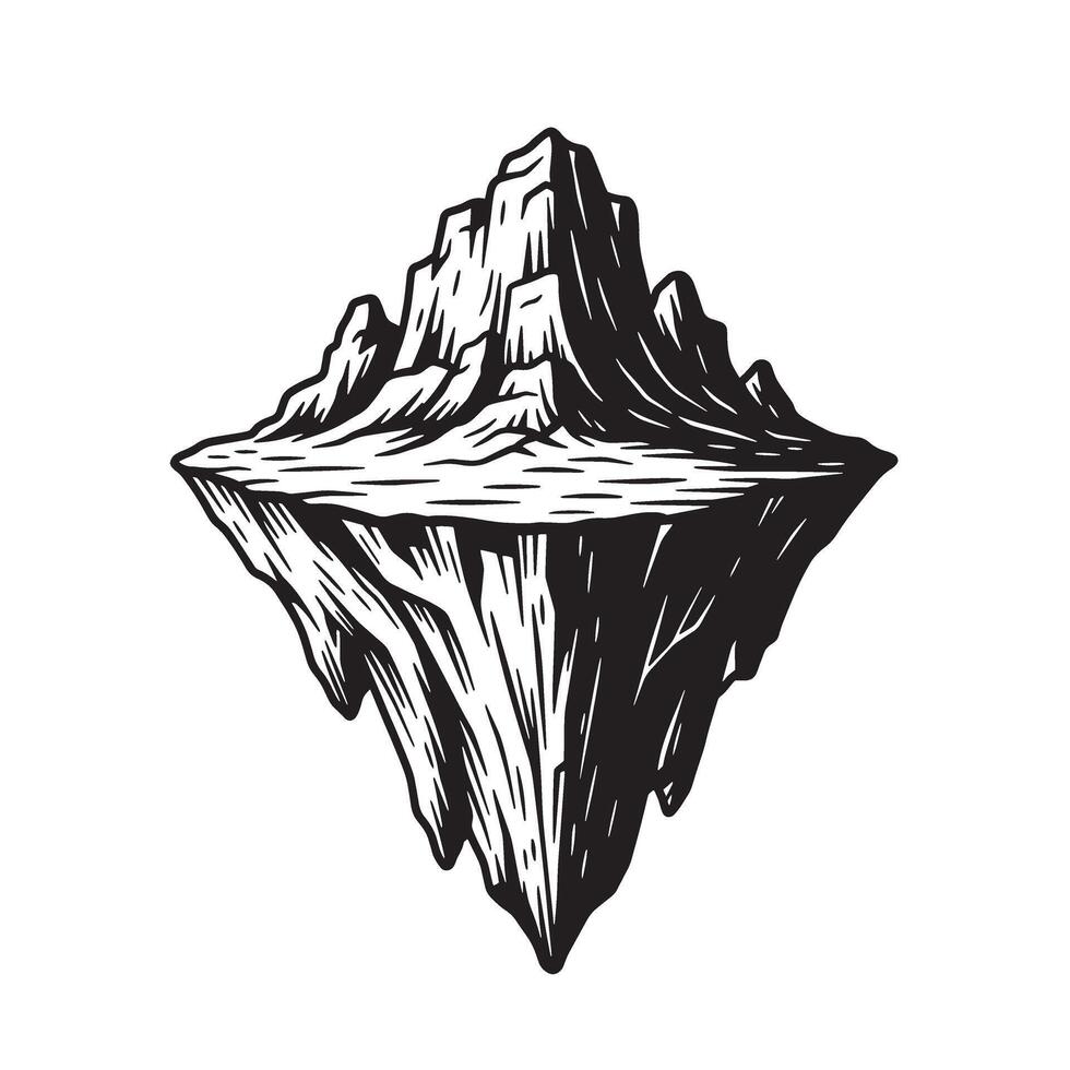 A detailed vintage art silhouette of an iceberg displaying its underwater form vector
