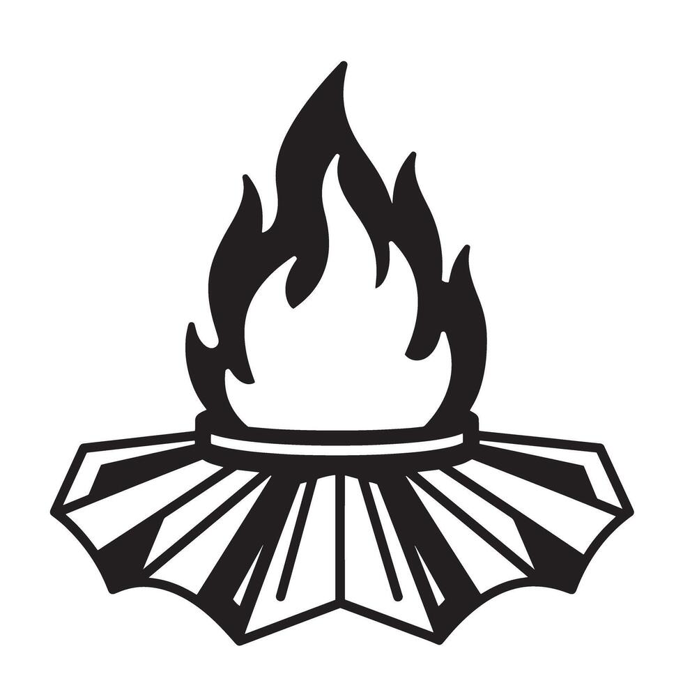 Elegant black and white vintage art silhouette featuring a flaming torch emblem vector
