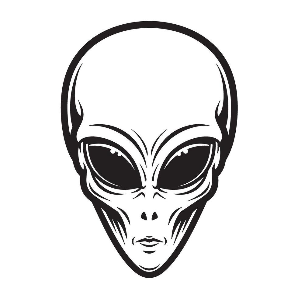 A minimalist black and white silhouette of a classic alien head with large eyes suitable for extraterrestrial themed designs. vector