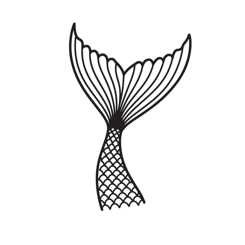A detailed black silhouette illustration depicting a mermaid tail design with elegant lines and a seamless scaly lower portion vector