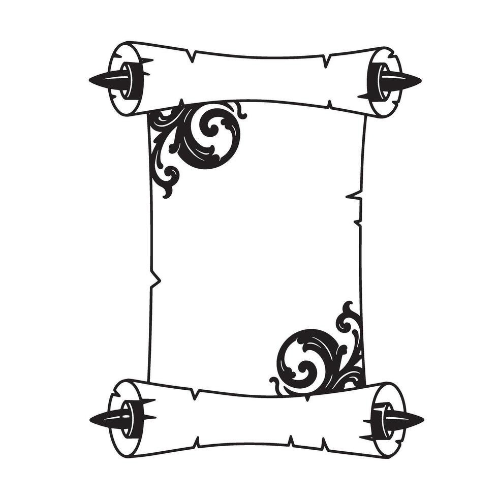 Elegant vintage art silhouette of a scroll with decorative swirls and detailed elements vector