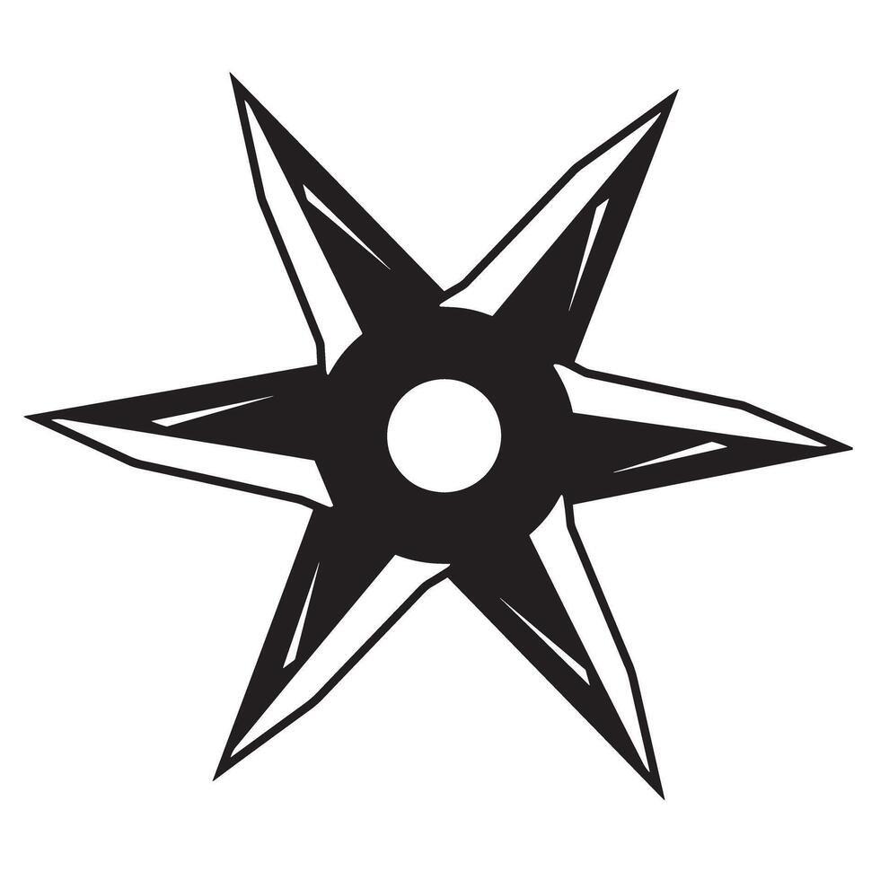 Striking black and white silhouette of a ninja shuriken weapon a traditional japanese star shaped throwing blade vector
