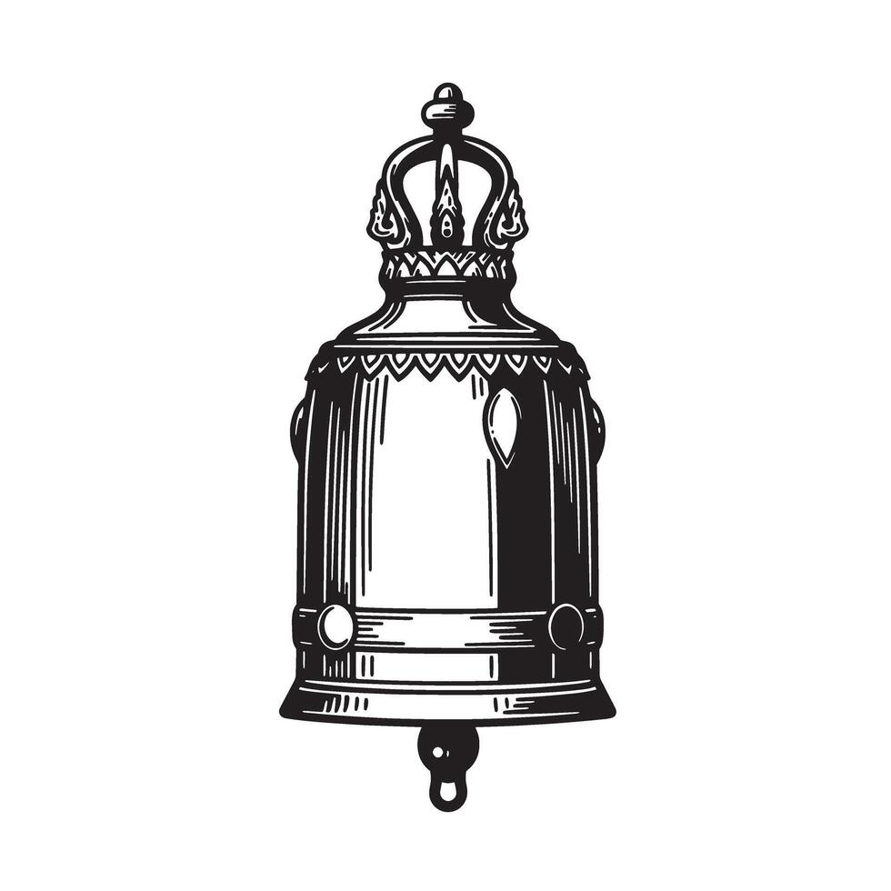 Vintage art silhouette of an ornate bell with crown inspired by thai temple architecture vector