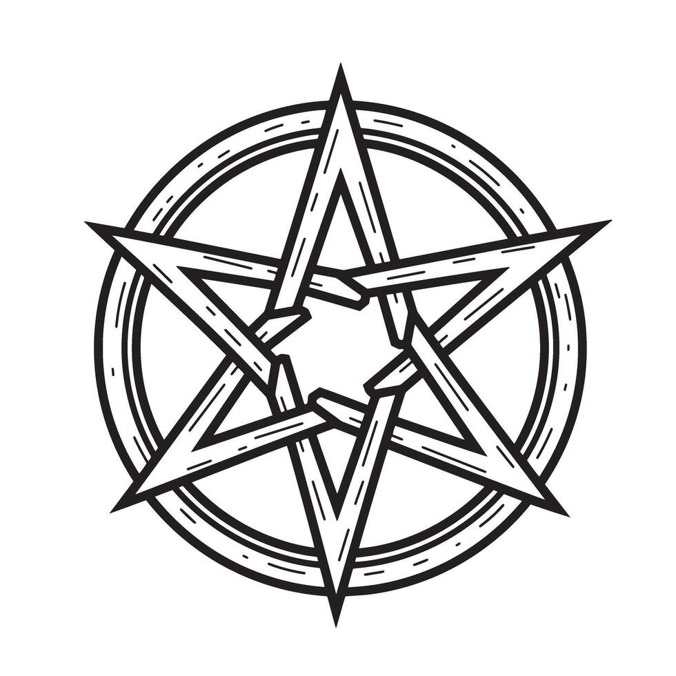 Intricate vintage art silhouette of a pentagram star symbol on a white background vector