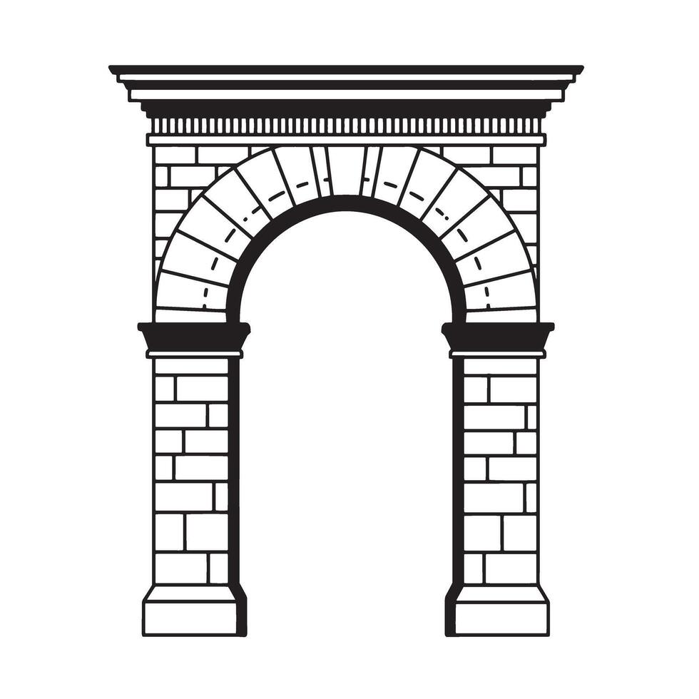 Architectural archway in a vintage art silhouette style with brick pillars vector