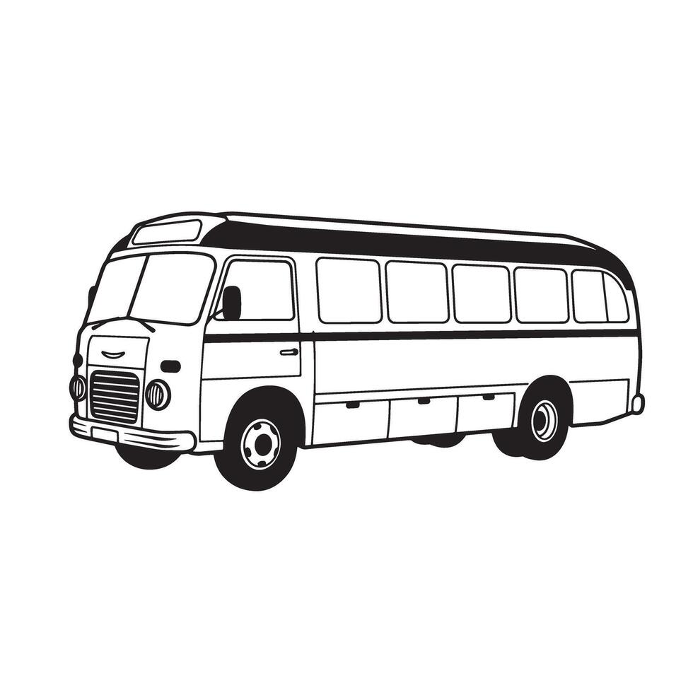 Classic bus silhouette black and white illustration vintage retro vector