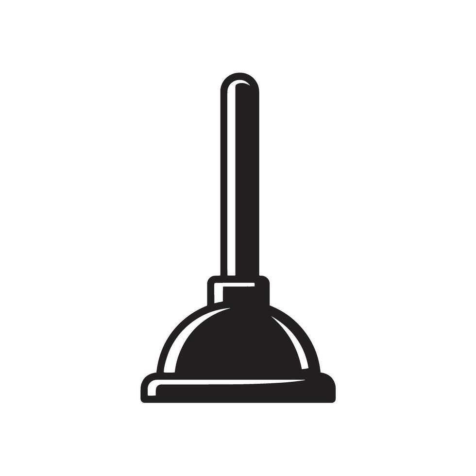 Simple illustration of a black and white silhouette of a classic plunger used for plumbing and unclogging drains in format. vector
