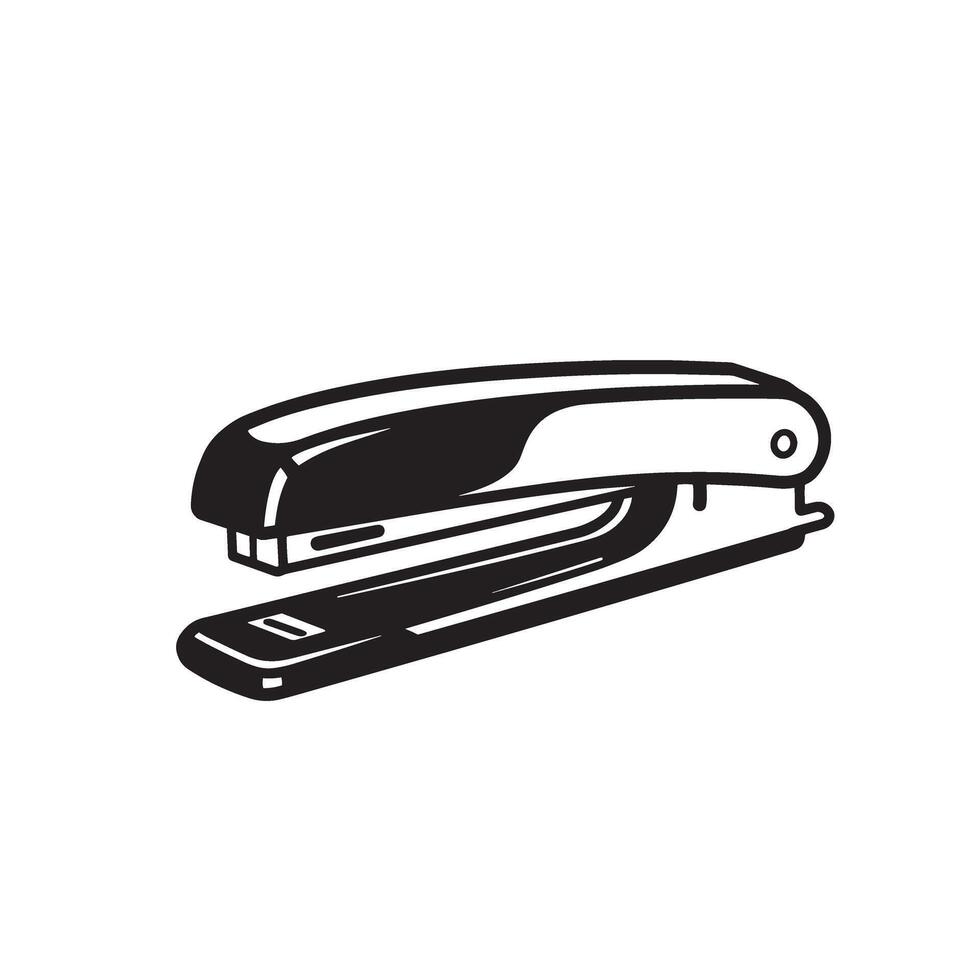 A bold black and white illustration of a stapler against a clean white background vector