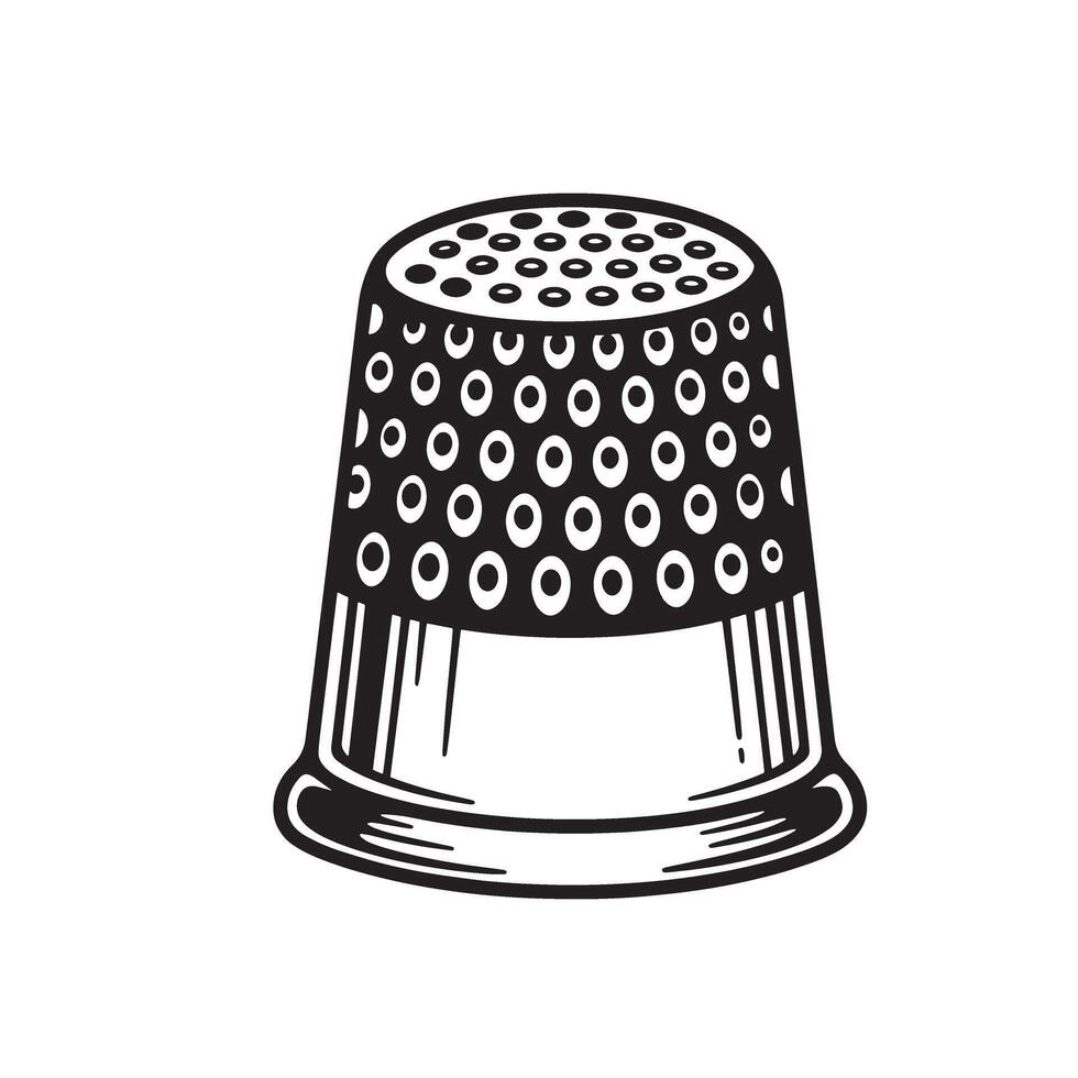 Black and white vintage art silhouette of a thimble for sewing and needlework vector