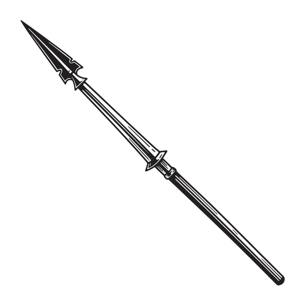 Classic illustration of a detailed spear depicting ancient weapons in vintage art silhouette style on white background vector