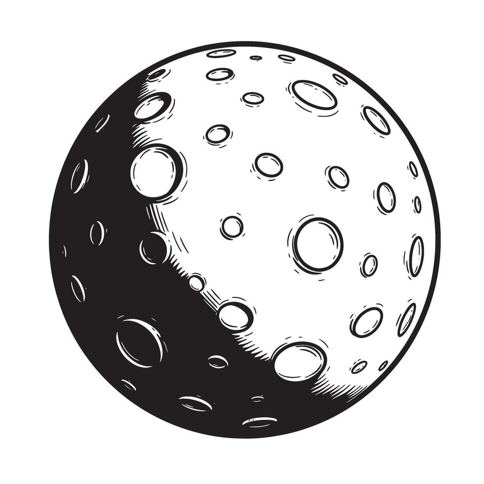 Vintage art silhouette of the moon depicting craters in a retro black and white style vector