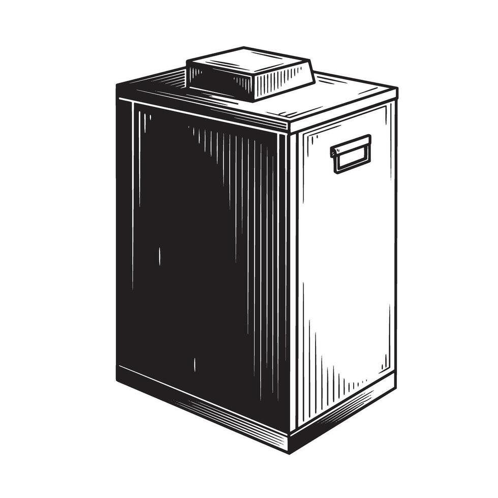 Vintage art of a rectangular bin illustration with a small lid and handle vector