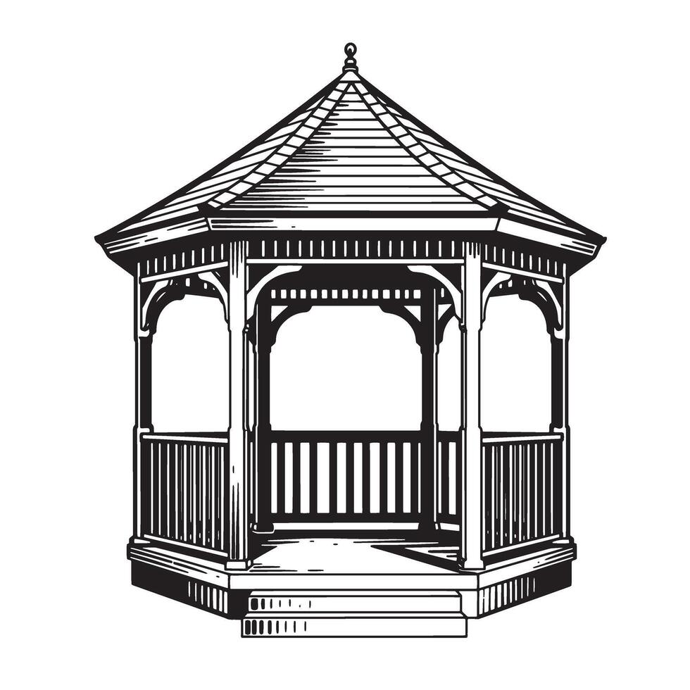 Detailed illustration of a classic gazebo depicting vintage art silhouette and architectural design vector