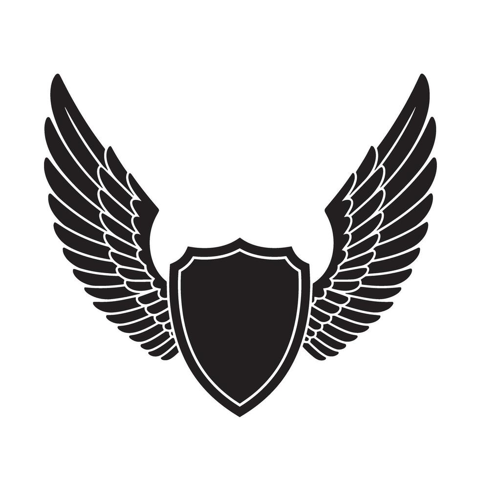 Elegant silhouette of shield with wings vintage art design element symbol vector