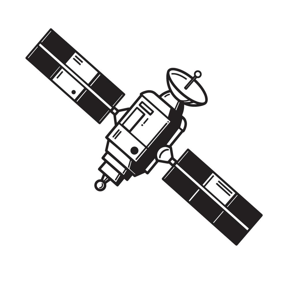 Simple illustration of a satellite in vintage art silhouette style for educational and technological concepts vector