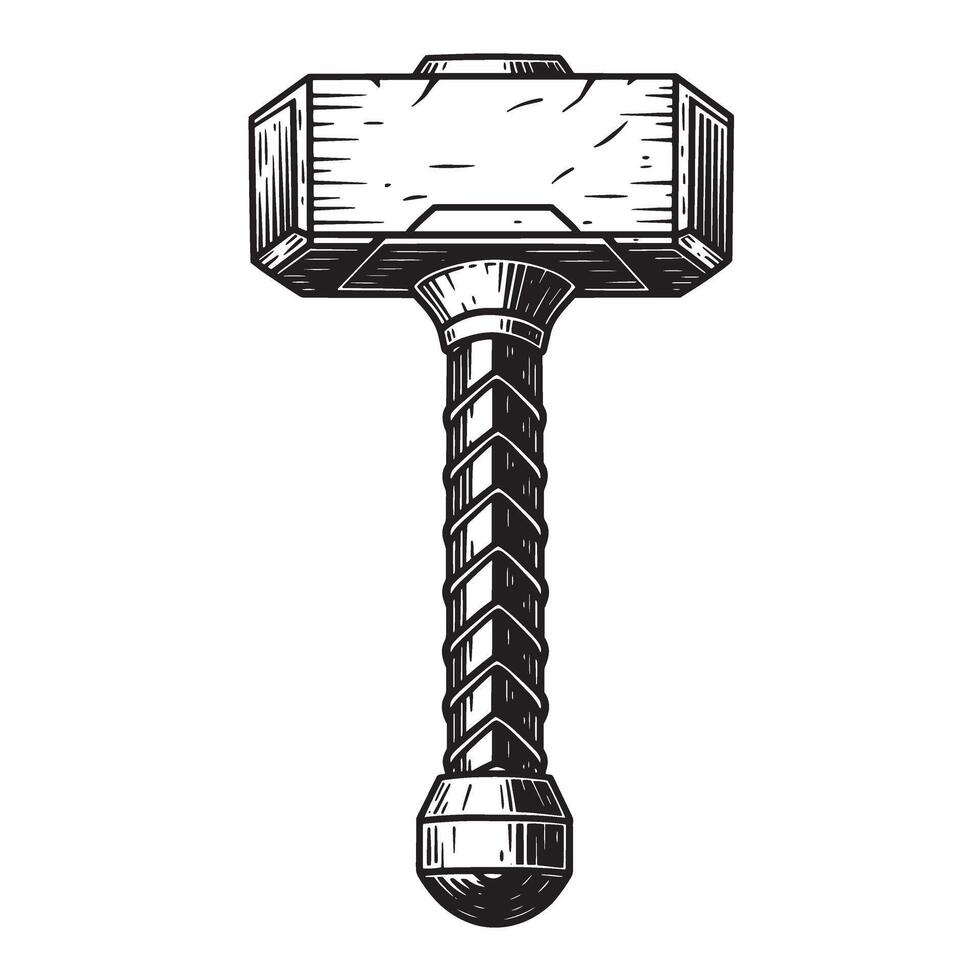 Vintage art silhouette of a powerful mjolnir hammer from norse mythology isolated vector