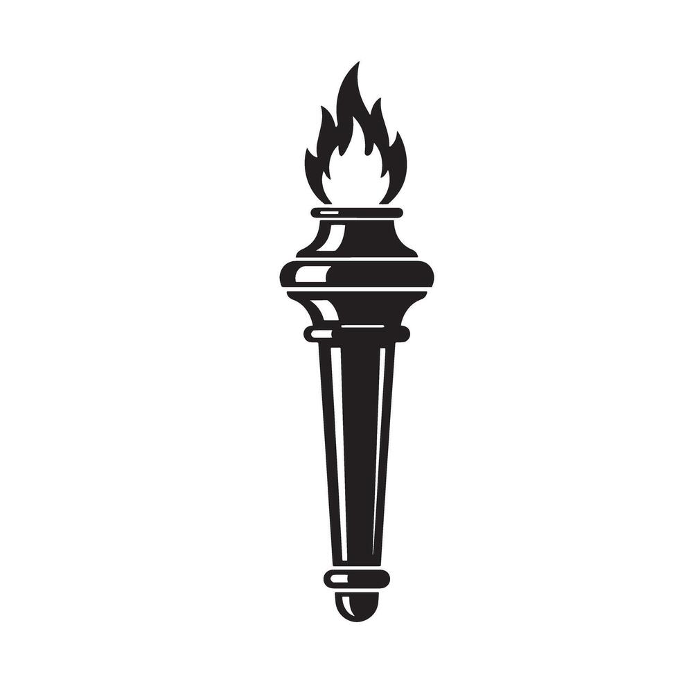 Classic vintage art silhouette of a torch with flames burning brightly isolated vector