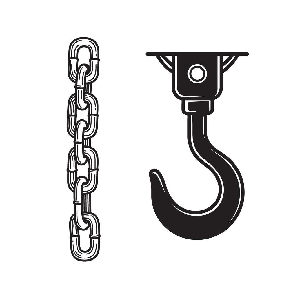 Vintage art silhouette of a durable chain and lifting hook essential components for industrial applications vector