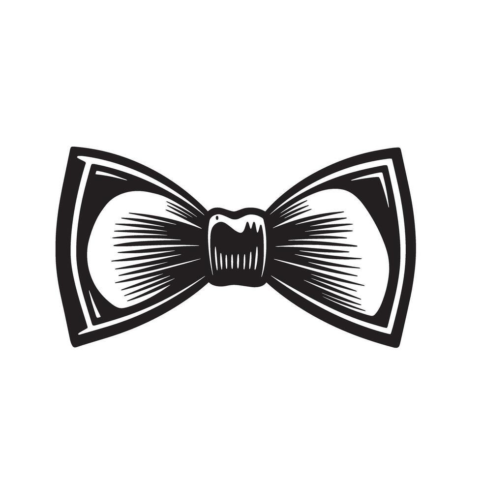 Elegant bow tie vintage art silhouette illustration in black and white perfect for formal event designs and fashion concepts vector