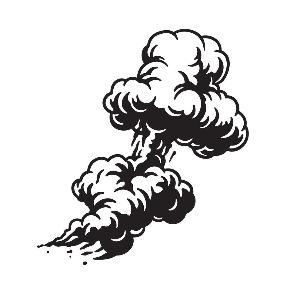 Vintage art silhouette of a dramatic explosion cloud rising from a bomb blast vector