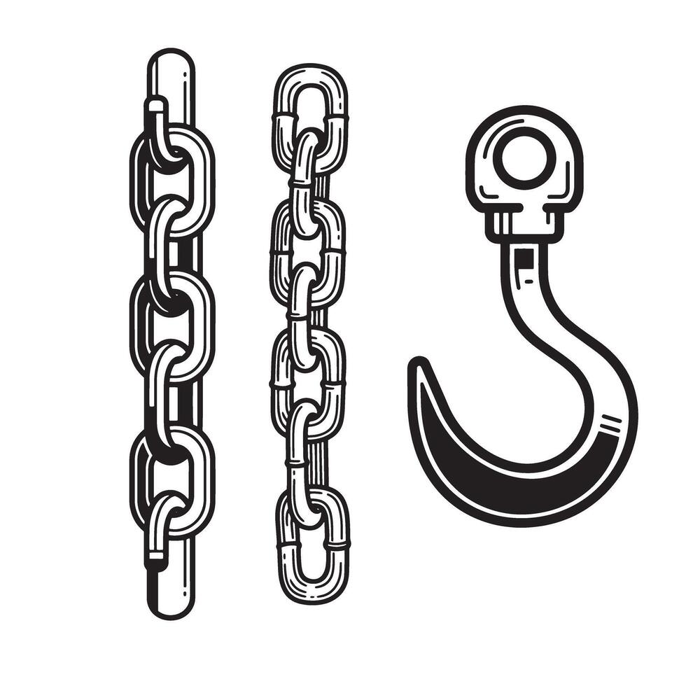Vintage art silhouette of chains and hook in a clean black and white design vector