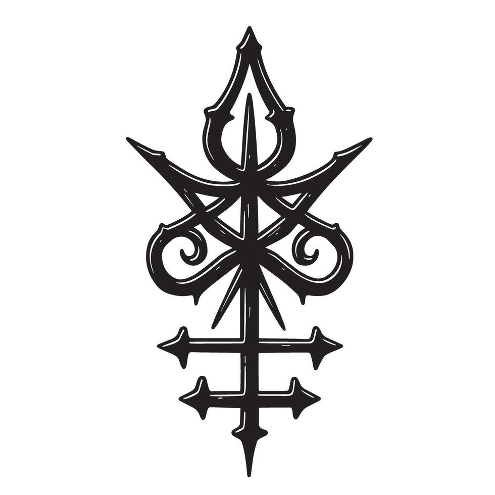 Intricate vintage art silhouette of an occult symbol featuring sharp spiked elements vector