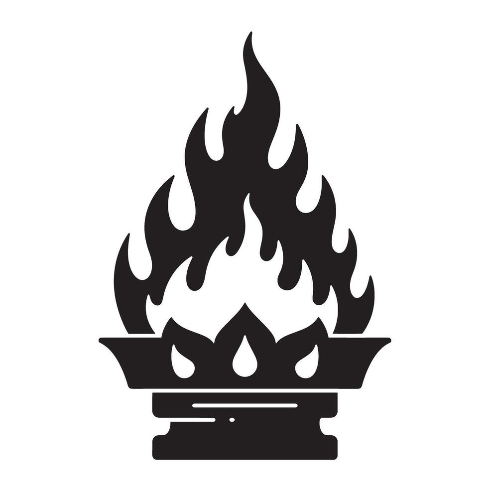 Black silhouette illustration of a burning fire on a decorative vintage art platform vector