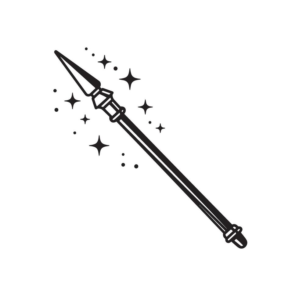 Elegant vintage silhouette illustration of a magical spear with sparkling celestial accents vector
