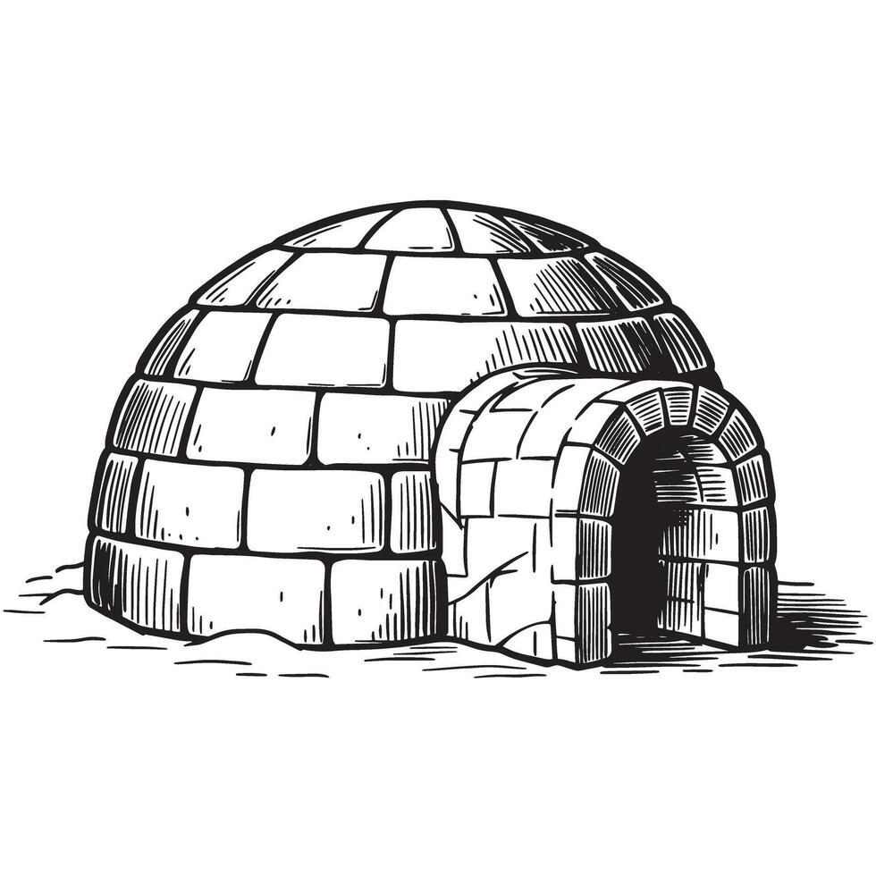 Hand drawn illustration of a traditional igloo ice house representing arctic winter design vector