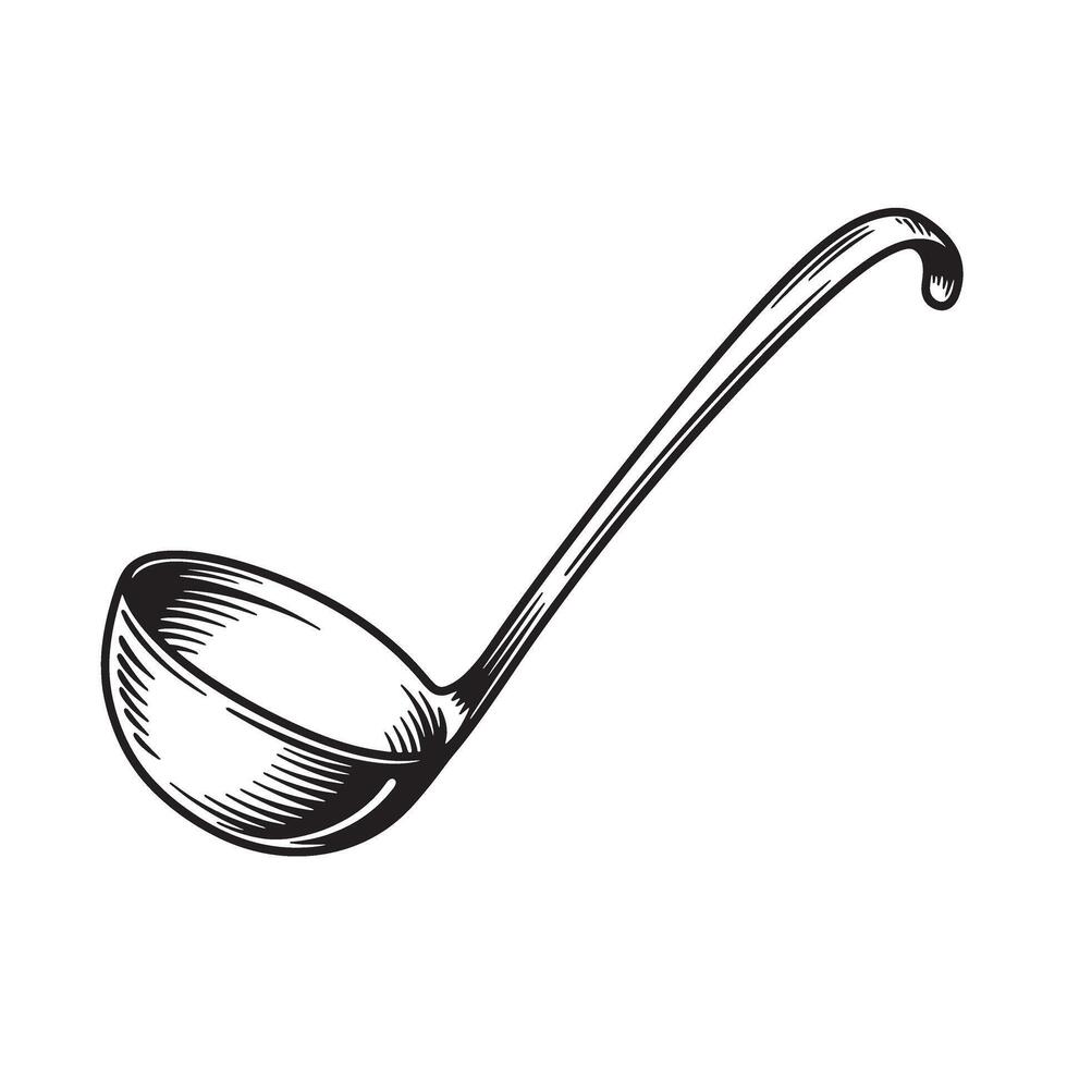 Vintage art silhouette of a ladle for culinary and kitchen use isolated on white background vector