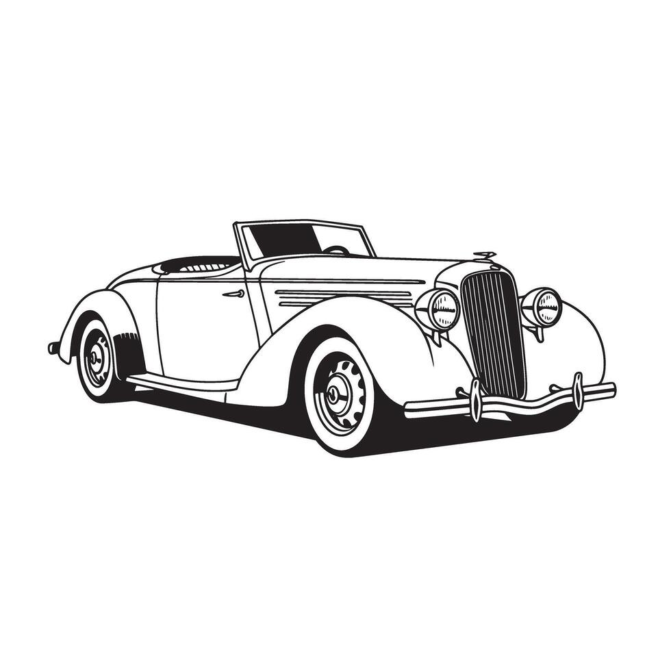 Classic convertible automobile vintage art silhouette classic car black and white vector