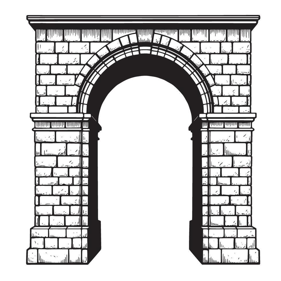 Elegant vintage art silhouette of a classic stone archway architecture design vector