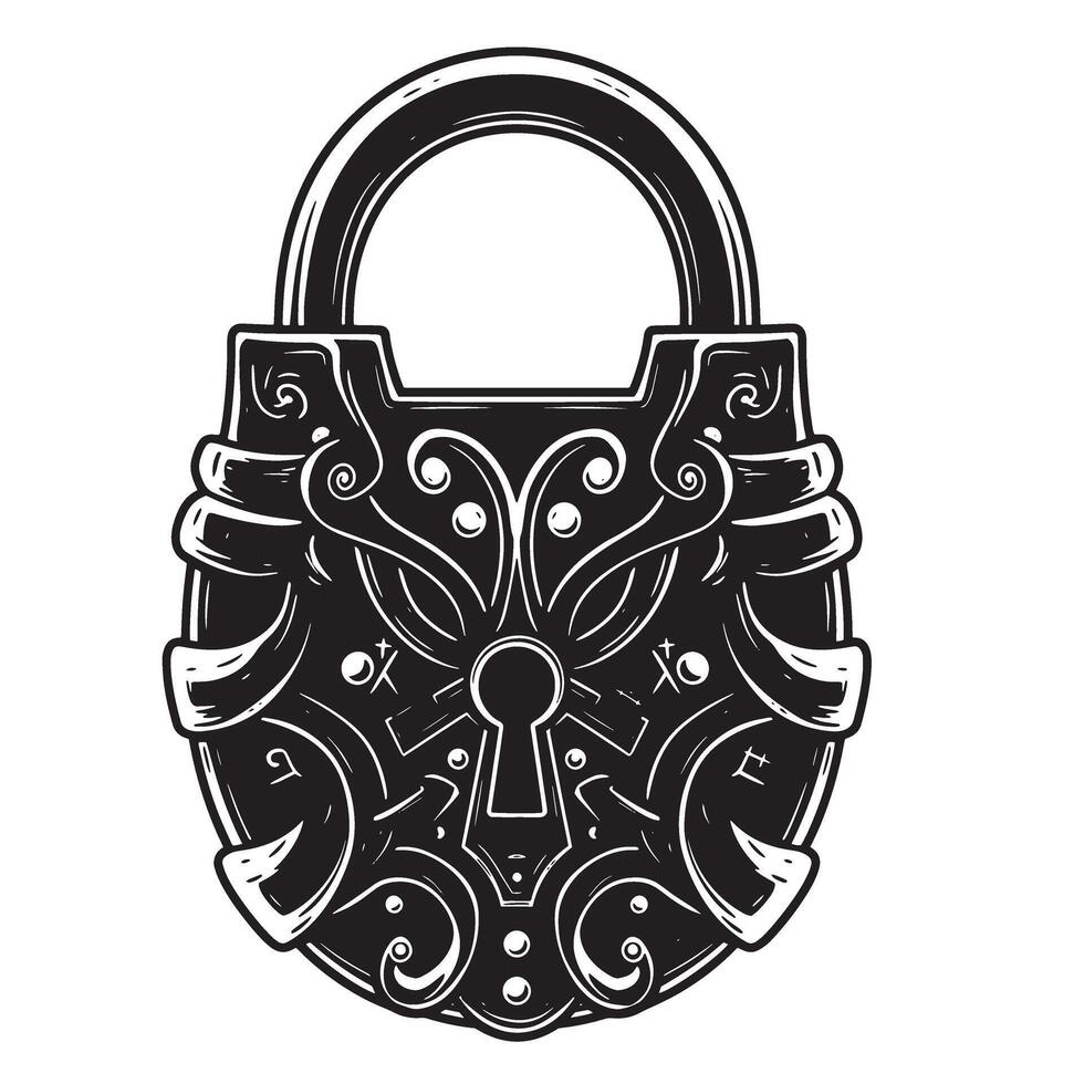 Ornate vintage art silhouette of a decorative padlock with detailed engraved design vector