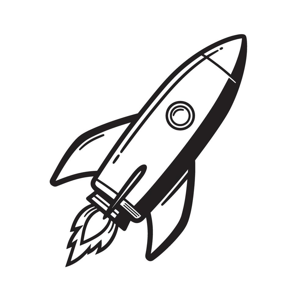 Classic vintage art silhouette illustration of a rocket ship taking off ready for launching vector