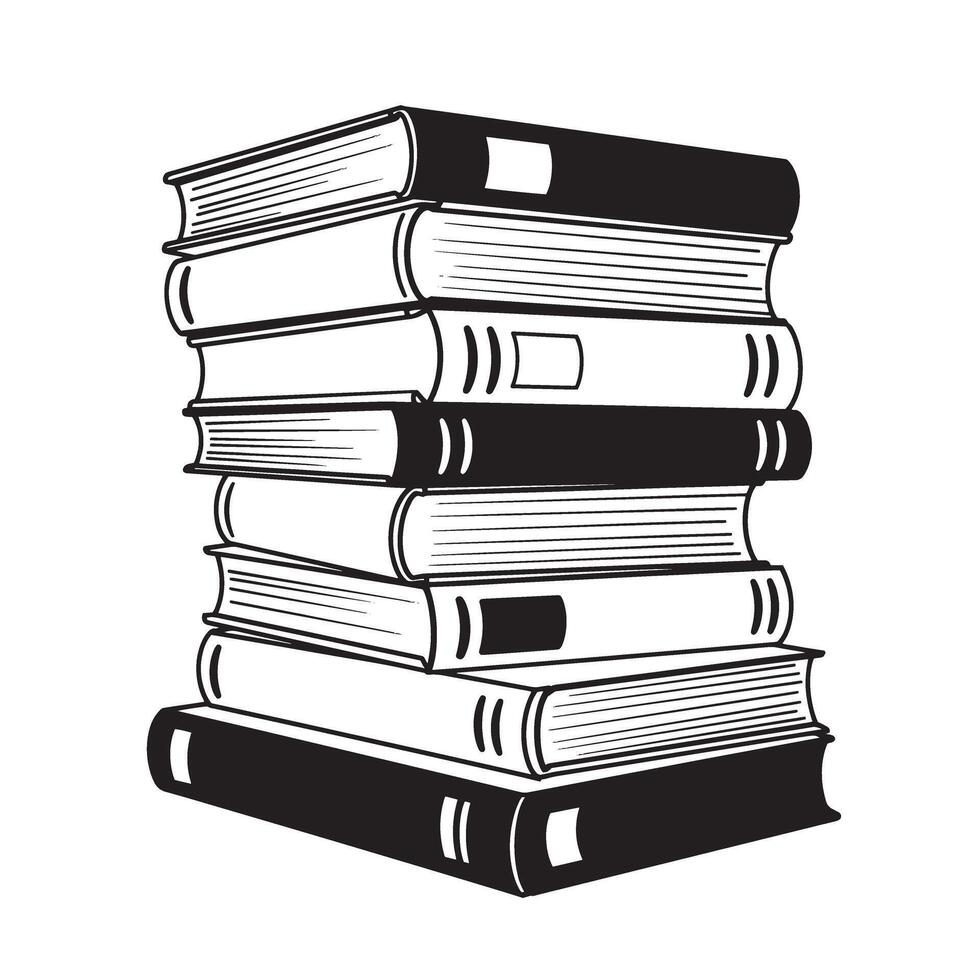 A striking monochrome silhouette stack of books illustrating education literature knowledge learning and the academic world vector