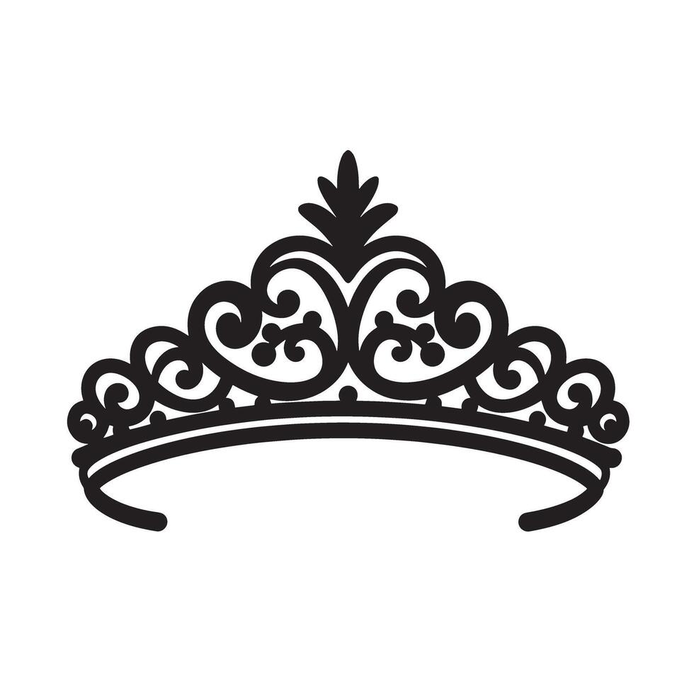 Elegant black silhouette illustration of a vintage art style tiara design on white background vector