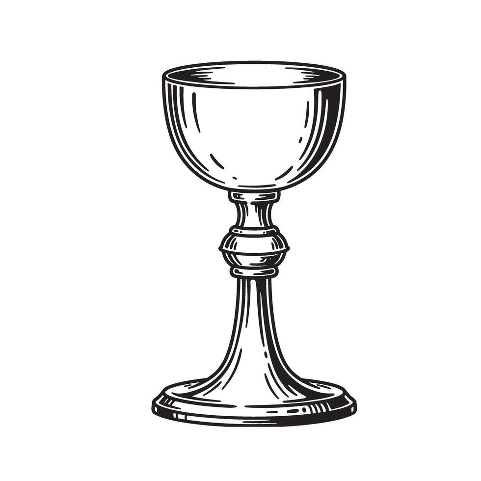 Detailed vintage art silhouette of a chalice in black and white illustration for religious designs vector
