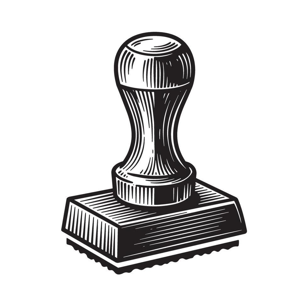 Classic hand drawn vintage art illustration of a rubber stamp for official documentation vector