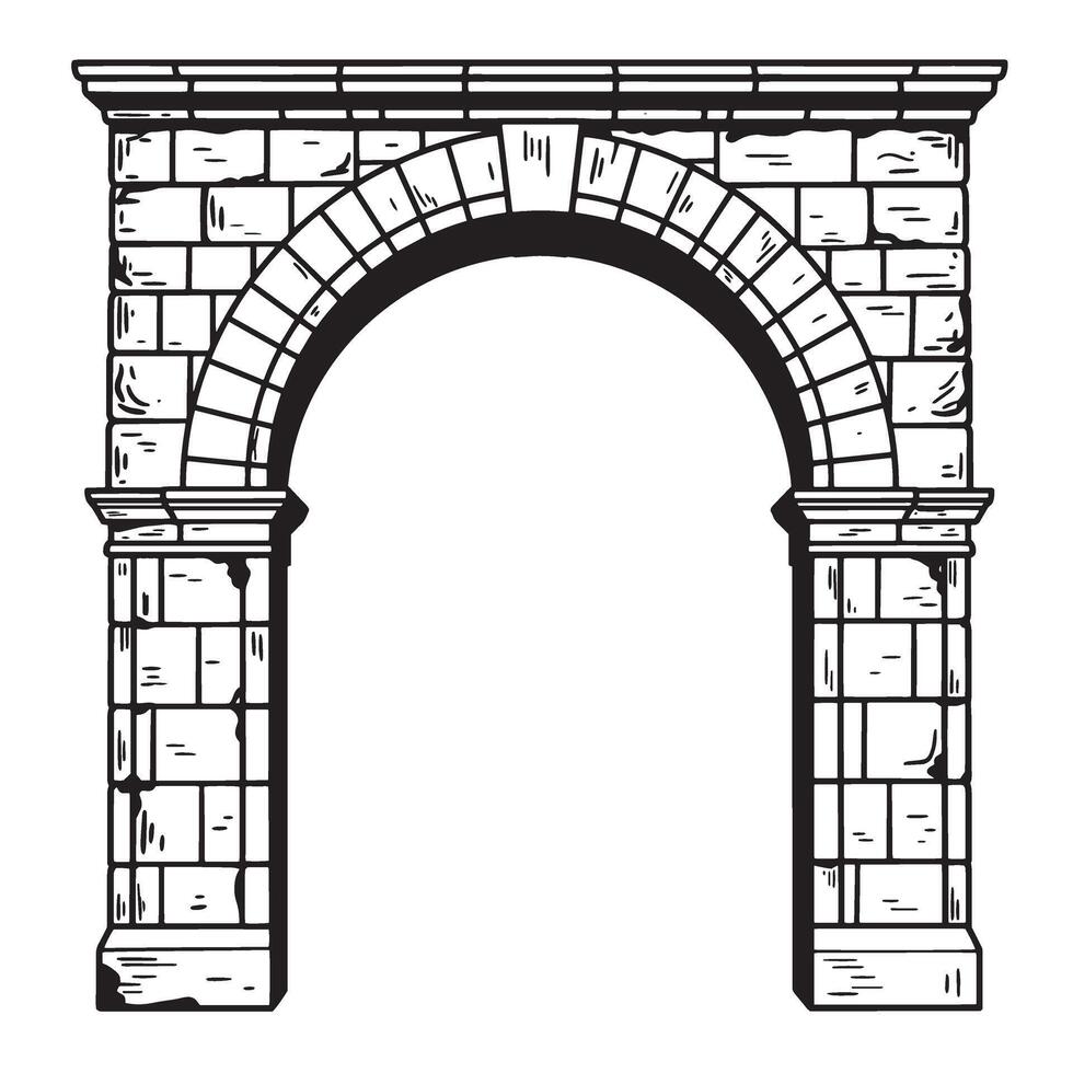 Detailed vintage art silhouette of a classical roman archway isolated on white background vector